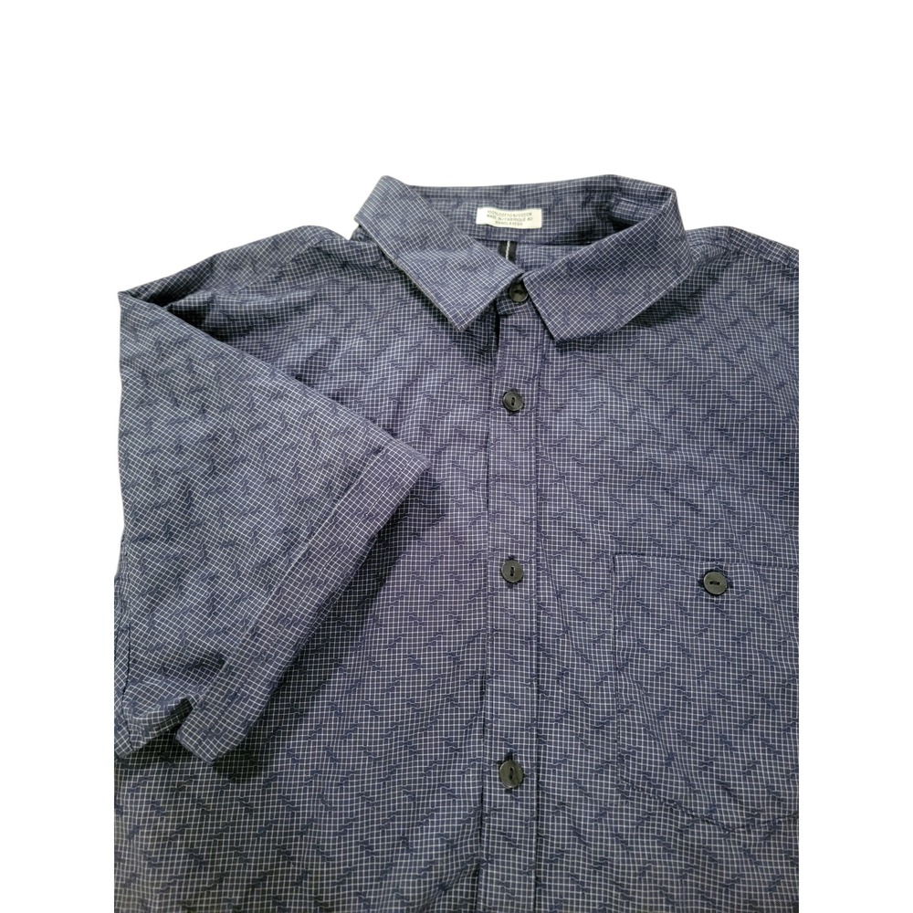 Calvin Klein Mens Short Sleeve Button Down Shirt Blue Grid Pattern Size L